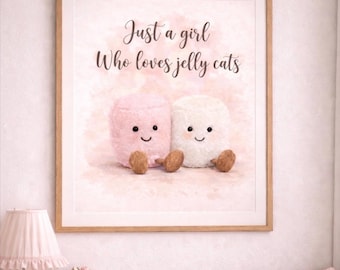 A4-jellycat, gewoon een meisje dat dol is op jellycats op marshmallows geïnspireerde fotoafdruk