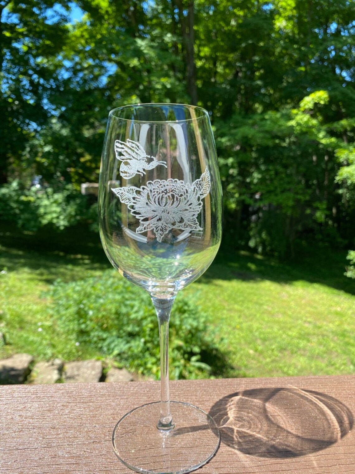 Laser Engraved Bee and Flower Wine Glass Nature Decor 16 Etsy