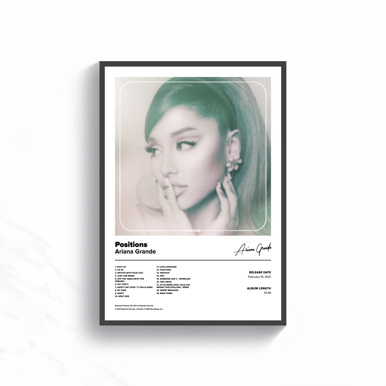 Ariana Grande Poster Positions Album Cover Unframed Poster | Etsy