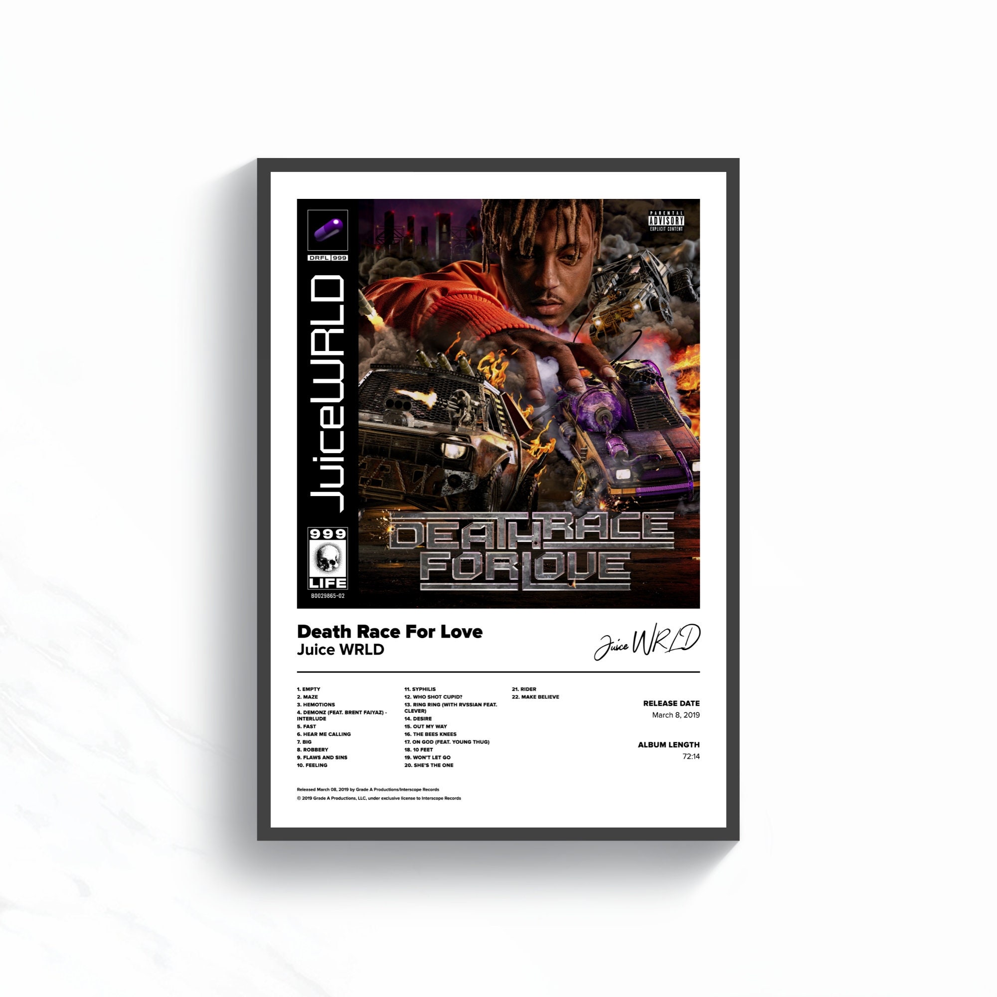Juice Wrld Poster Death Race For Love Album Cover Unframed Etsy