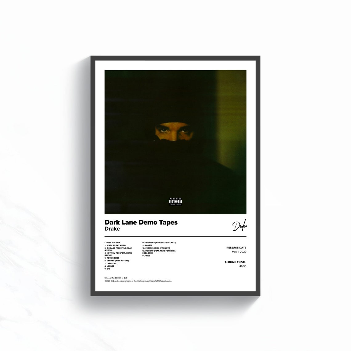Drake Poster Dark Lane Demo Tapes Album Cover Unframed Etsy