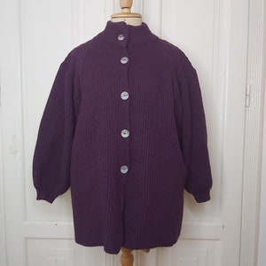 Purple color wool vintage French knitted womens cardigan size XXL / XXXL Made in France