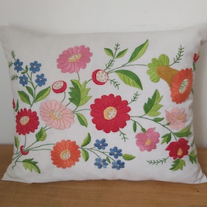 Vintage Hungarian hand-embroidered Kalocsa folk embroidery decorative pillow 40 x 49 cm