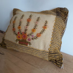 100% pure wool big size gorgeous hand-woven and hand-embroidered Austrian Tyrolian decorative pillow 47 x 54 cm