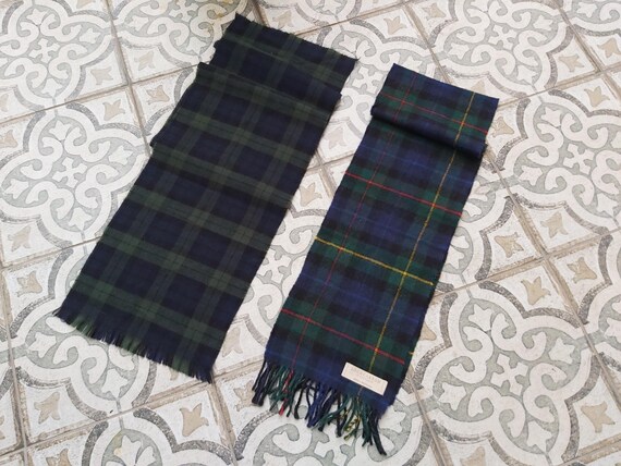 Scottish Lambswool Scarves Pair: Locharron Plaid Scarves