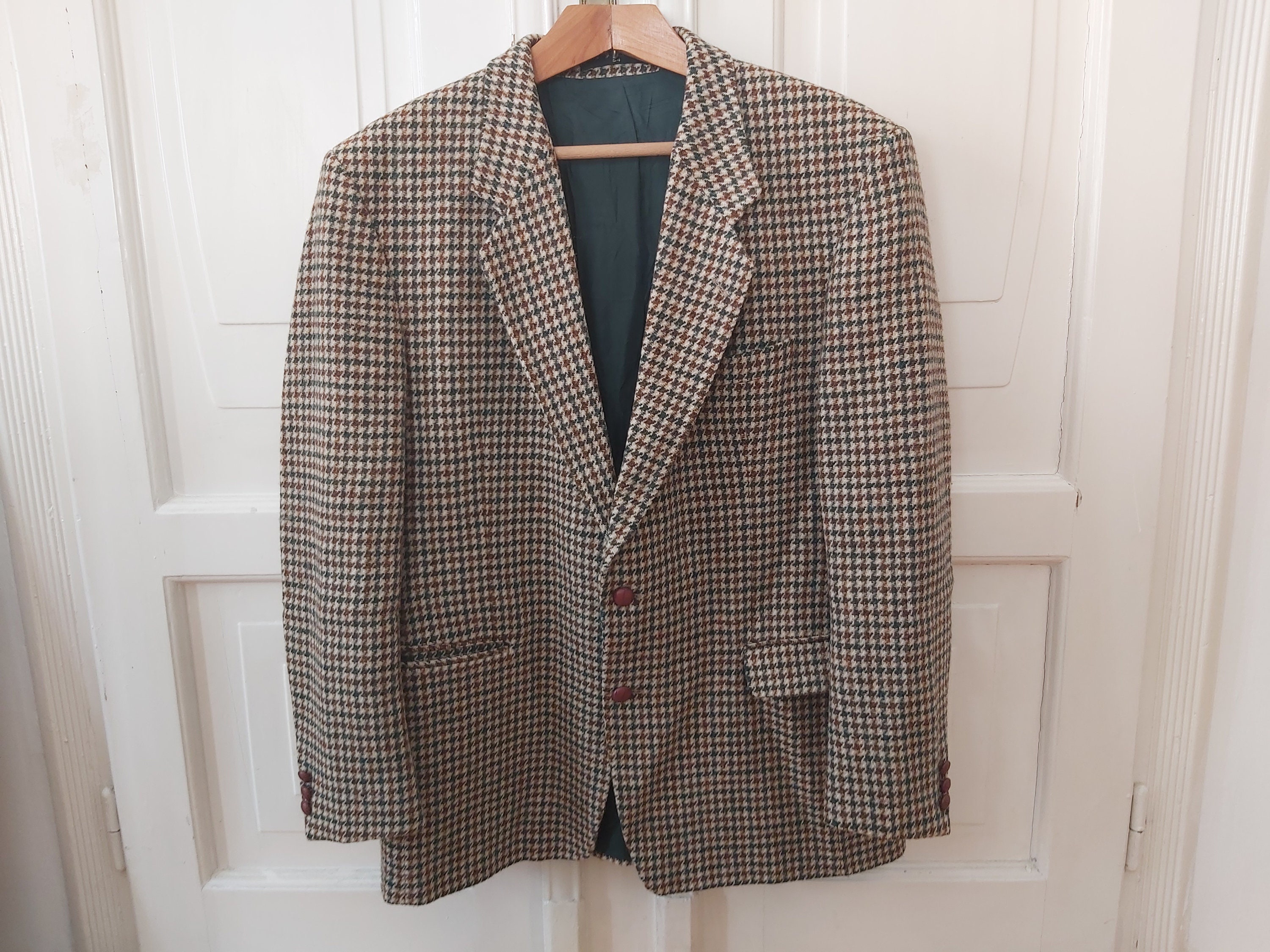 Mens Vintage Harris Tweed Pure Wool Jacket Blazer Green and