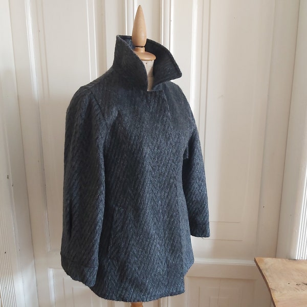 100% pure laine de lama Cheveux de lama taille de manteau femme taille L dans une merveilleuse couleur gris argenté