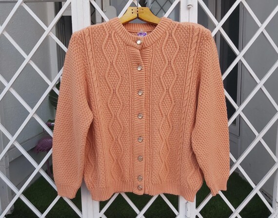Yessica apricot color Wolle Vintage Zopfmuster Damen Cardigan