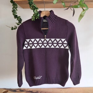 Aubergine color woollen ski pullover Eisbar Made in Austria size S