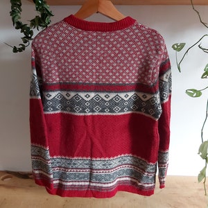 100% pure wool knitted traditional Norwegian style womens pulover cardigan size L / EU 42/44 red and grey