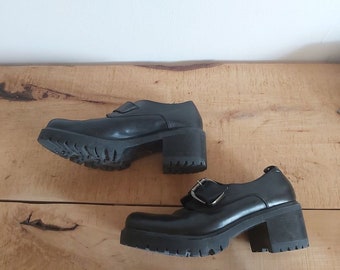 Zapatos de plataforma de cuero vintage, Oxfords con hebilla negra, talla 40 UE