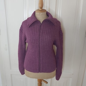 Lilac knkitted collared cardigan sweater woollen with zipper closure womens size L