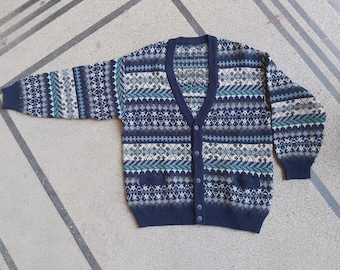 Cárdigan de punto de lana vintage para hombre fabricado en Italia talla L azul marino