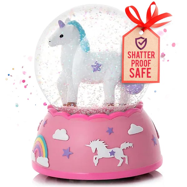 Unicorn Snow Globe for Girls - Handpainted Figurine with Musical Melody & Shatterproof Plastic Crystal Sphere, Sparkling Glitter Ornament