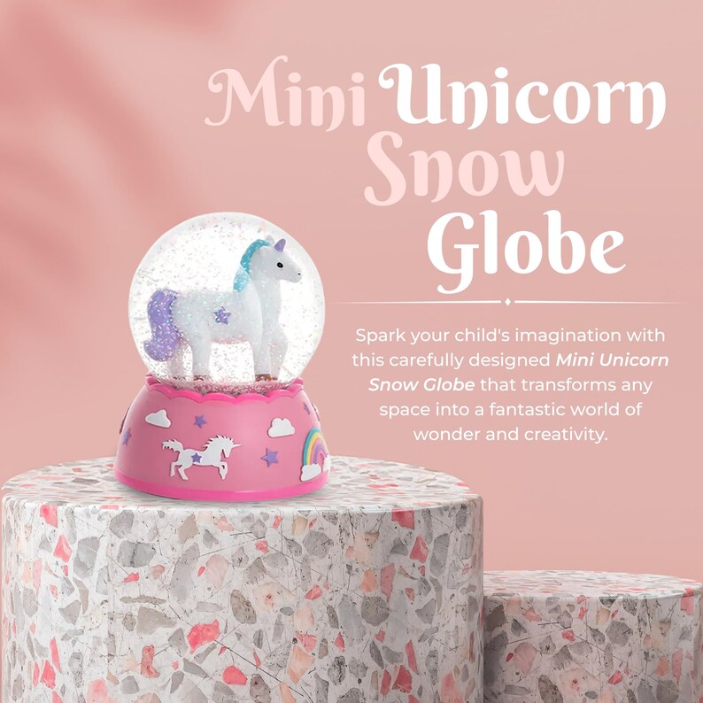 Mini Unicorn Snow Globe Handpainted Figurine With Lights & Shatterproof