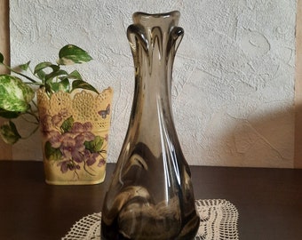 Vintage blown brown glass vase. Beautiful glass flower vase. A unique birthday present. Art deco tall glass vase. Home table decor.