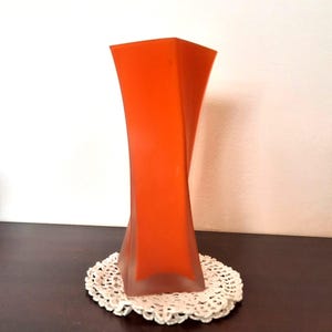 Vintage Orange Glass Vase, Curved Square Flower Vase, Art Glass Vase Orange and White, Home Decor, Table Centerpiece.