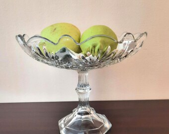 Vintage Pressed Glass Fruit Bowl on Pedestal. Table Centerpiece. Holiday Entertaining Decor. Housewarming Gift. Housewarming Gift.