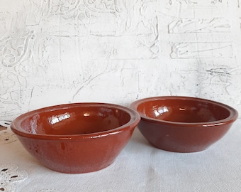 Vintage terracotta bowls - set of 2. Ceramic bowl. Bowl for soup, sauces, Clay bowls for slow cooking. Glazed terracotta ceramic bowl