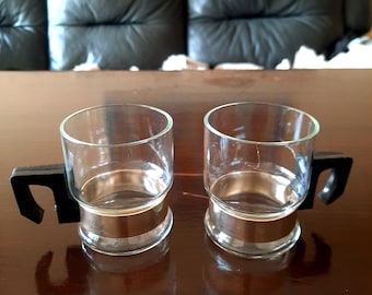Vintage Glass Tea Cup Set with Metal Stands. Christmas gift