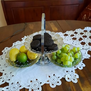 Vintage three-tier dessert stand. Cake holder. Cake stand Macarons. Serving plate for cupcakes on three levels. Folding plate. Folding tray