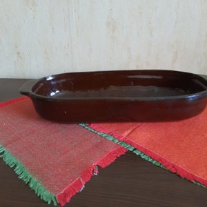 Retro ceramic baking tray. Rustic terracotta cooking vessel. Handmade bread baking pan. A tray for roasting vegetables.