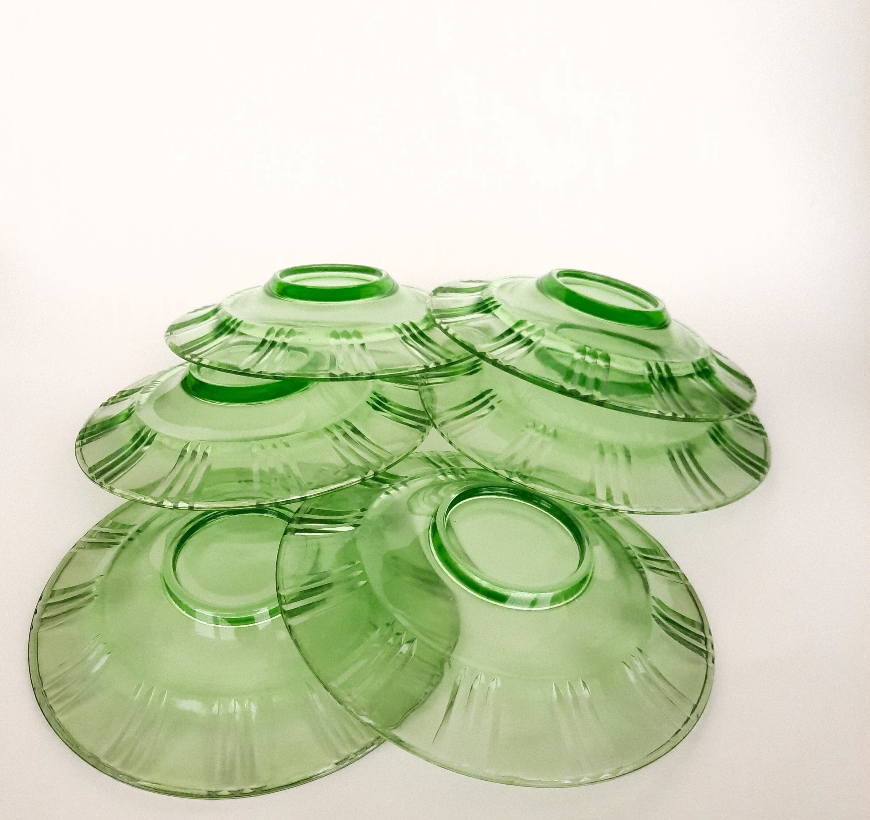 Vintage set of 6 green depressed glass plates. Green sandwich Etsy