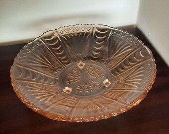Vintage Rose Brown Glass Fruit Bowl: Embossed Three-Legged Bowl.