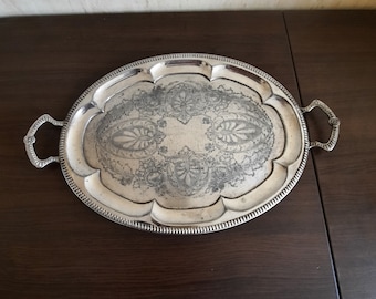 楕円形サービングトレイ 純銀メッキ(ALPHA PLATE ENGLAND製) Vintage Alpha Plate Silver Viners of Sheffield Cutlers Company