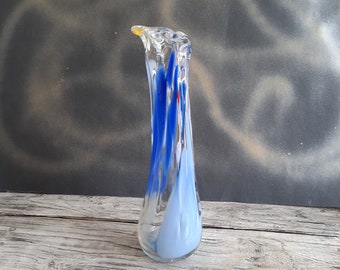 Vintage Vase in iridescent blue and white colors. Vintage glass vase. Art glass vase home decor. Vintage from the 1970s. A housewarming gift