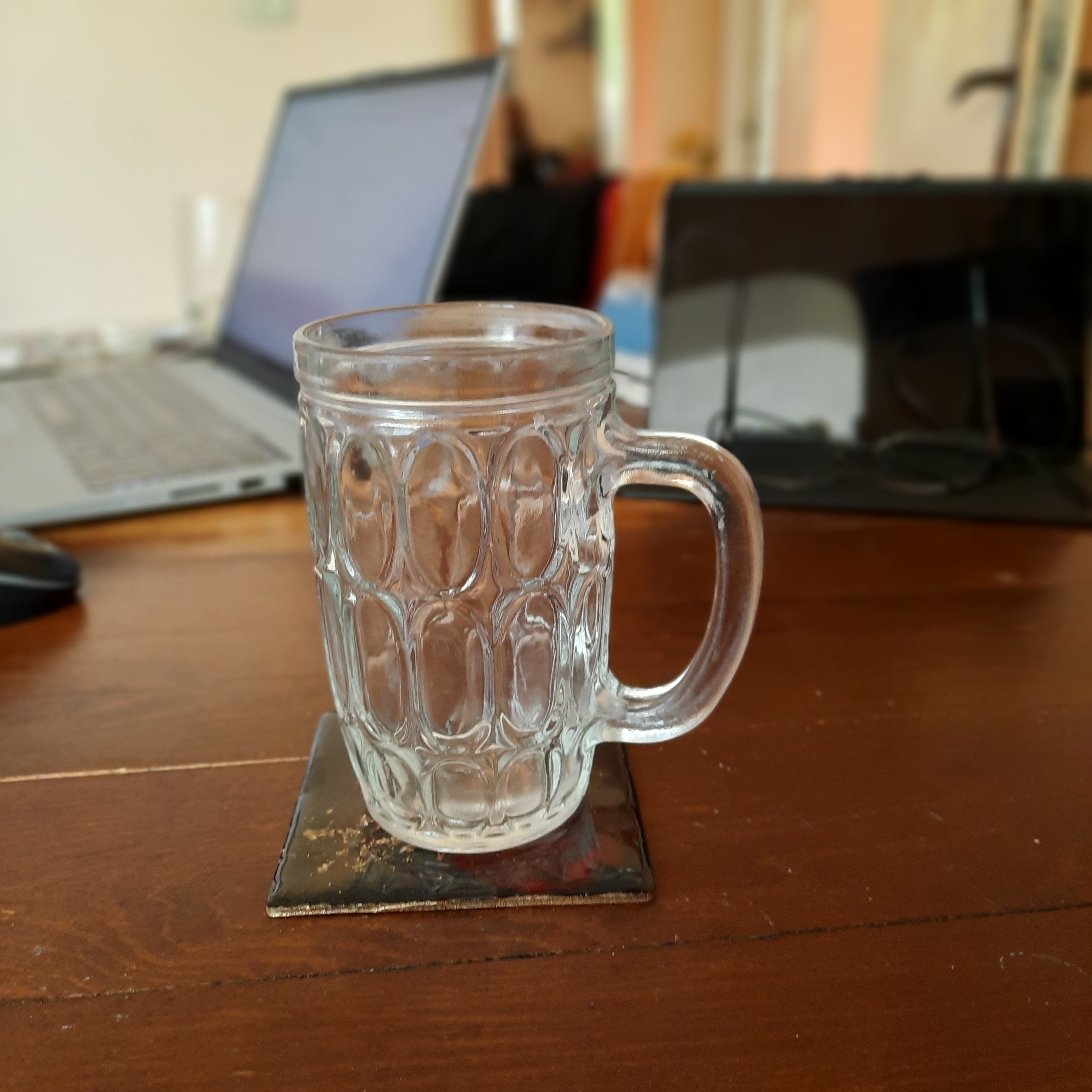 Vintage Glass Beer Mugs With a Handle From the Mid80s. Set of 2. A