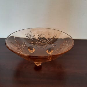 Vintage embossed candy bowl, pressed glass footed bowl, glass bowl, footed bowl, fruit bowl, table centerpiece.