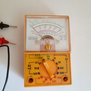 Vintage analog multimeter. Analog Multimeter. Ohm Volt Amp.. Diode Voltage Tester Meter. Test Probe