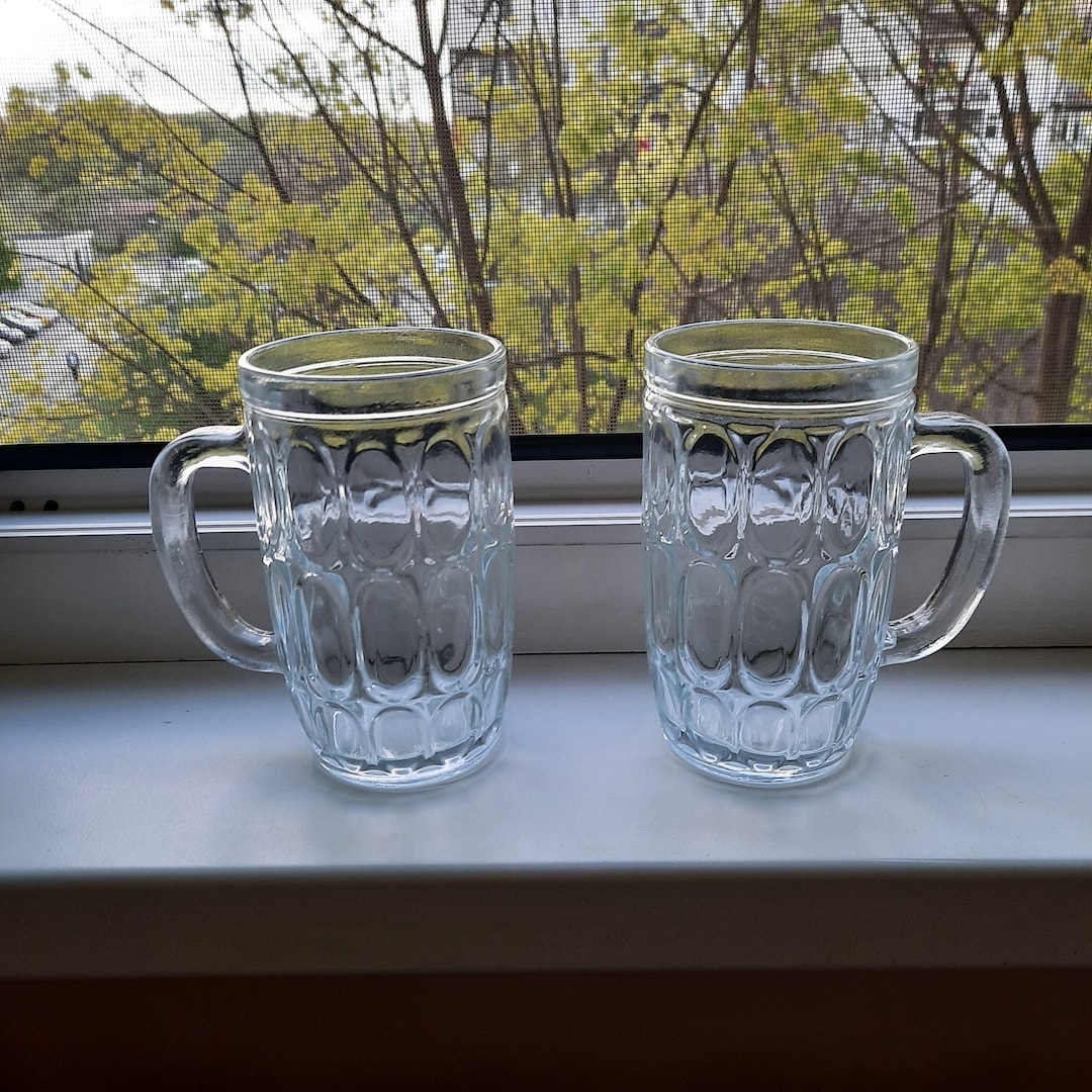 Vintage Glass Beer Mugs With a Handle From the Mid80s. Set of 2. A