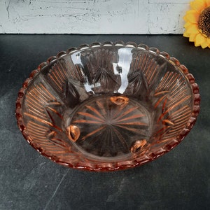 Antique Art Deco embossed bowl, pressed glass footed bowl, rose glass, glass bowl, footed bowl, fruit bowl, table centerpiece