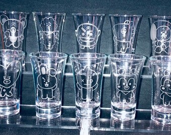 BTS BT21 Character Etched Shot Glass