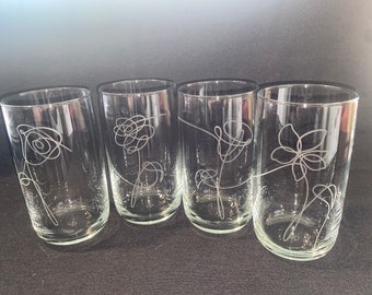 BTS ‘Love Yourself’ Flowers Etched Barrel glasses  set of all 4