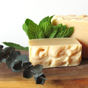 Spearmint and Eucalyptus Soap Bar - Handmade Tallow Soap with Olive and Coconut Oil - Refreshing Natural Gift