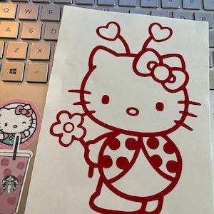 Ladybug  kitty, Car Decal, rear view mirror sticker, car window sticker, car accessories, aesthetic, waterproof