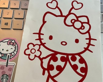 Ladybug  kitty, Car Decal, rear view mirror sticker, car window sticker, car accessories, aesthetic, waterproof