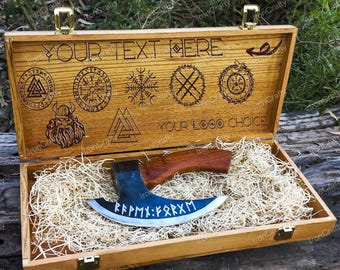 Hand-Forged Custom Pizza Cutter Axe with Engraved Wooden Gift Box – Perfect Birthday, Anniversary, or Christmas Gift for Him or Her