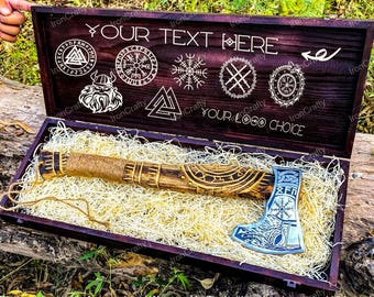 Engraved Viking Axe in Custom Wooden Box – Handmade Axe with Box Perfect for Men, Women, Best Friend Gifts, Groomsmen, Weddings, & Birthdays