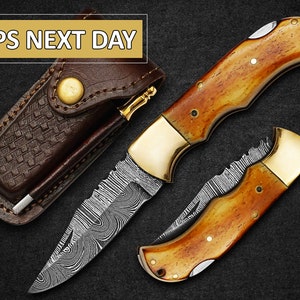 Custom Handmade Damascus Steel Pocket Knife - Lock Back Folding Knife - Perfect Gift for Him - Ideal for Birthdays and Anniversaries&quot;