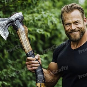 Custom Engraved Viking Axe – Hand Forged Carbon Steel Axe with Ash Wood Handle Groomsmen, Wedding, Birthday Gift for Him LARP & Camping Tool