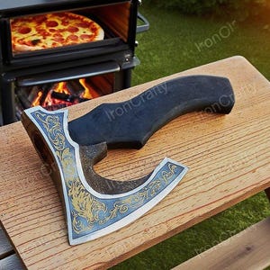 Custom Viking Pizza Cutter Axe –Hand-Forged, Black Ash Handle, Personalized Gift Box | Pizza Lover Gift for Him, Groomsmen, Anniversary Gift