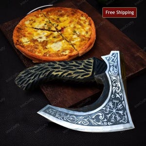 Custom Viking Pizza Cutter Axe, Hand-Forged Gift for Him, Unique Pizza Lover Christmas Gift with Black Wood Handle Anniversary, Groomsmen