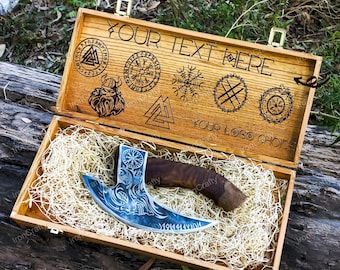 Handmade Custom Pizza Cutter Axe with Personalized Wooden Gift Box | Hand-Forged Carbon Steel - Unique Holiday Gift for Him or Her