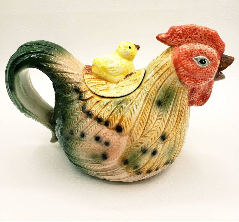 Chicken Teapot Baby Chicks Hen Rose Garden Ceramic FARMHOUSE Etsy