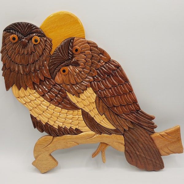 Owl Mates Hand Crafted 3D Intarsia Wood Art Sign Wall Plaque 15" Wall Hanging. I spent some time trying to research this item. The style is