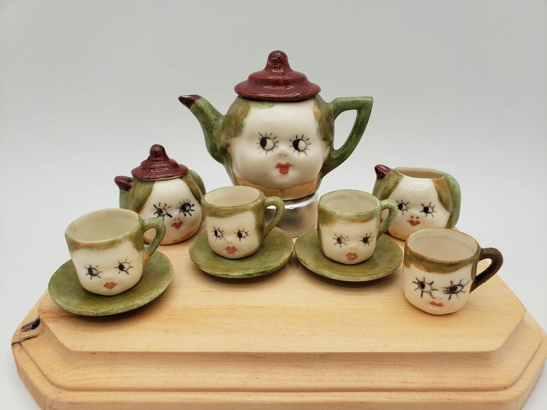 Vintage Miniature Porcelain Dolly Tea Set 12 Pc Kewpie Face Style ...
